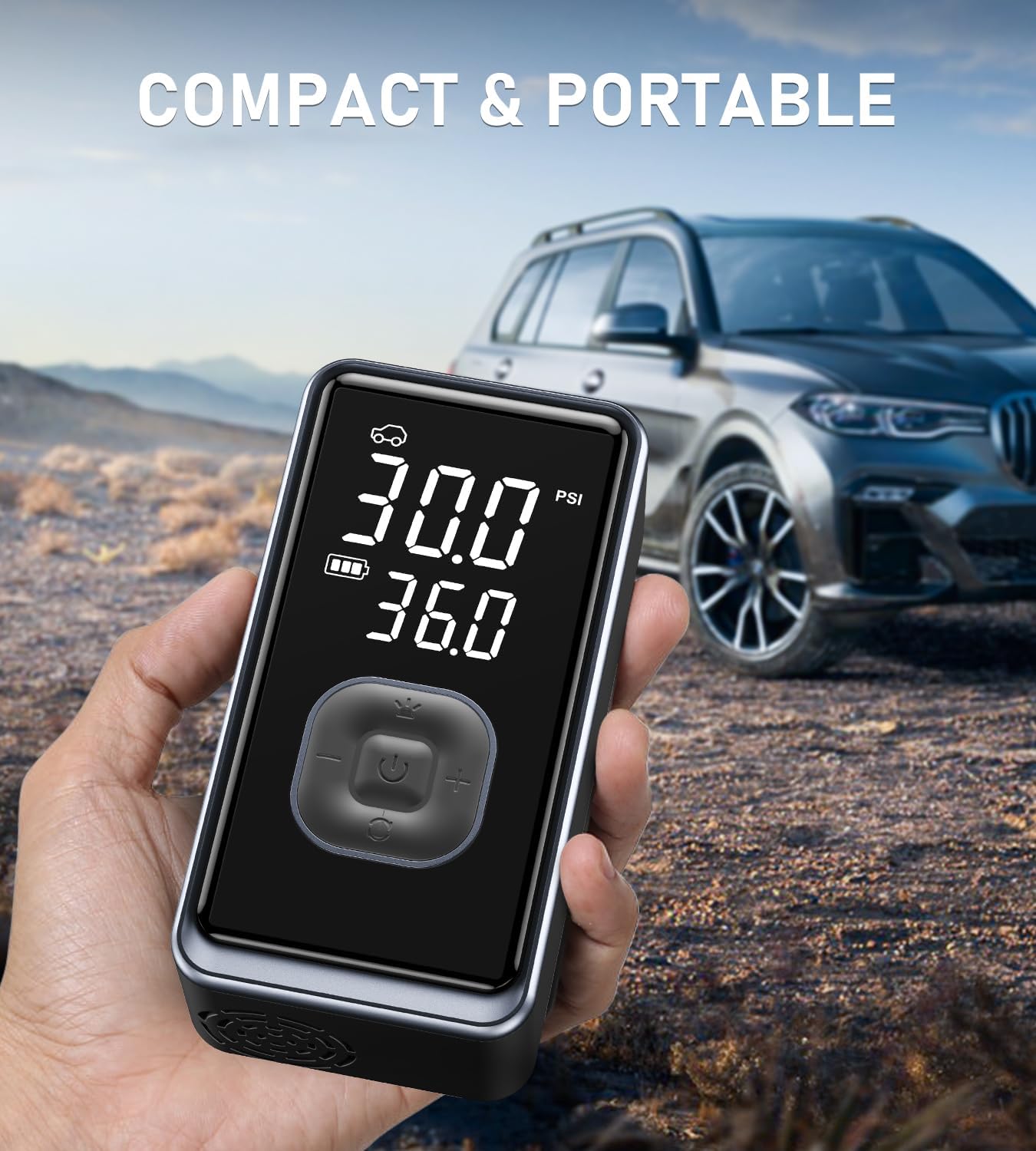 Tire Inflator Portable Air Compressor, 150PSI Cordless Mini Air Pump with Digital Pressure, Bike Pump, 3X Fast Inflation Tire Inflator for Car, Motorcycle, Bike, Ball-LED Light and Auto Shut-Off