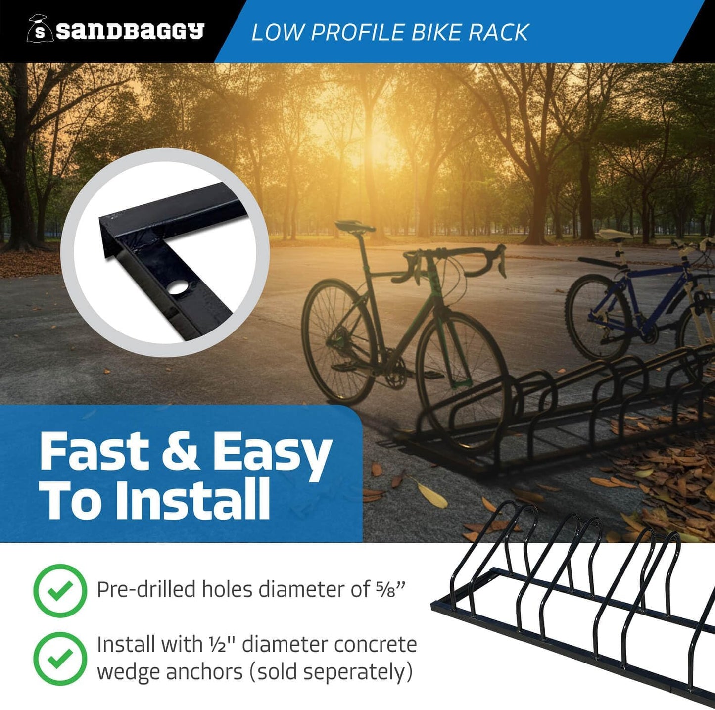 Sandbaggy Commercial Low Profile Bike Rack - Outdoor, Surface Mount, Steel - 4 Bike (4 Capacity (Low-Profile), 2)