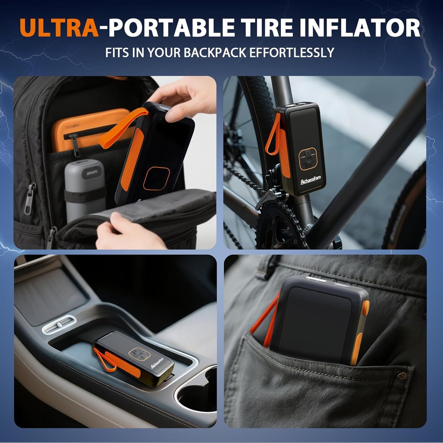 150PSI Tire Inflator Portable Air Compressor - Air Pump with Digital Pressure Gauge, LED Light, Auto Shut-Off Function - Cordless Pump for Car, Motorcycle, Bicycle, Balls and Car Accessories