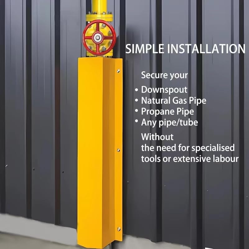 Pipe and Downspout Protector, Carbon Steel Guard Device, 39" H x 9" W x 6" D ，Yellow