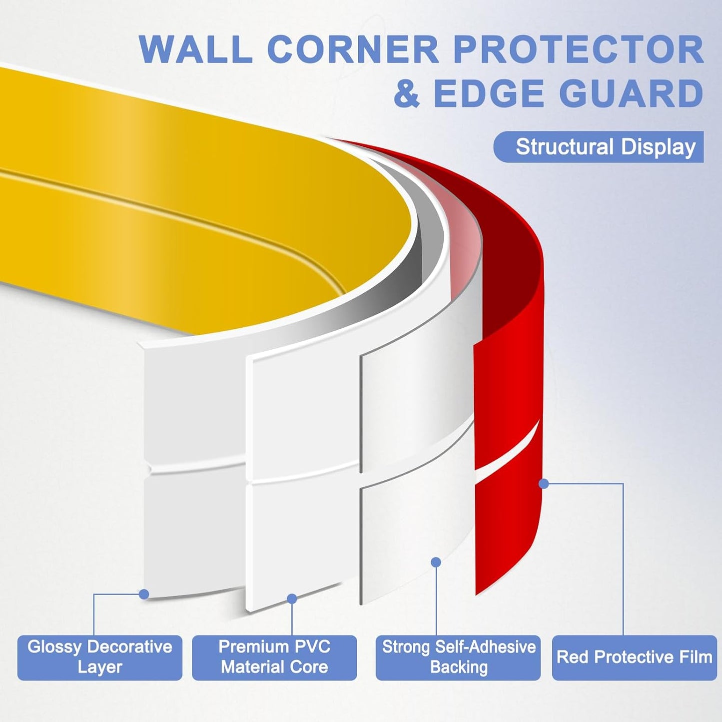 Wall Corner Protector Moulding Trim Peel and Stick Wall Corner Guards Trim Flexible Self Adhesive Edge Protector Moulding, 1.6 in x 40 Ft, Gold