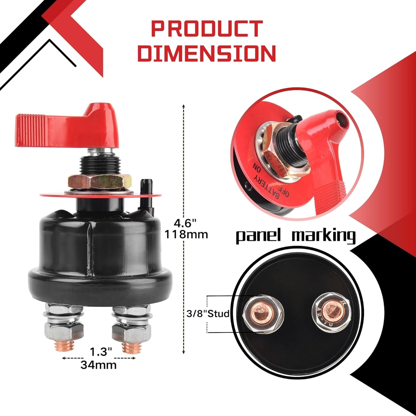 12V Battery Disconnect Switch with Panel, High Current Battery Cut Off Switch, Heavy Duty Kill Switch for Cars, Trucks, Boats, RVs, Forklifts and Heavy Equipment