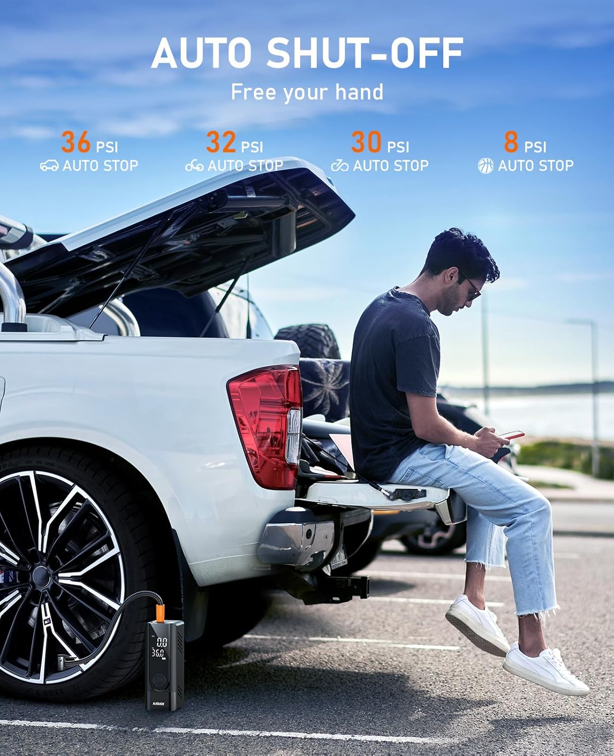 Tire Inflator Portable Air Compressor, 150PSI Cordless Air Pump for Car Tires, Battery & 12V DC Dual Power Electric Bike Tire Pump with Digital Pressure Gauge, LED Light, for Motorcycle, Ball