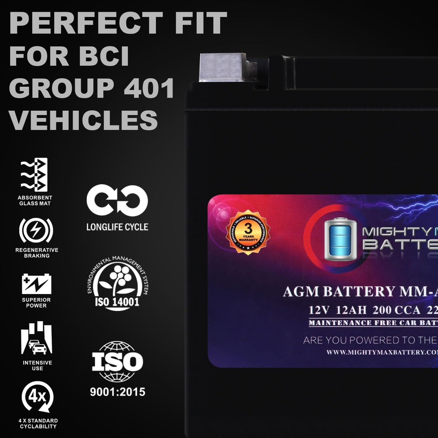 Mighty Max Battery MM-AUX12 Auxiliary Battery 12V 12Ah, 22RC, 200 CCA Rechargeable AGM Car Battery