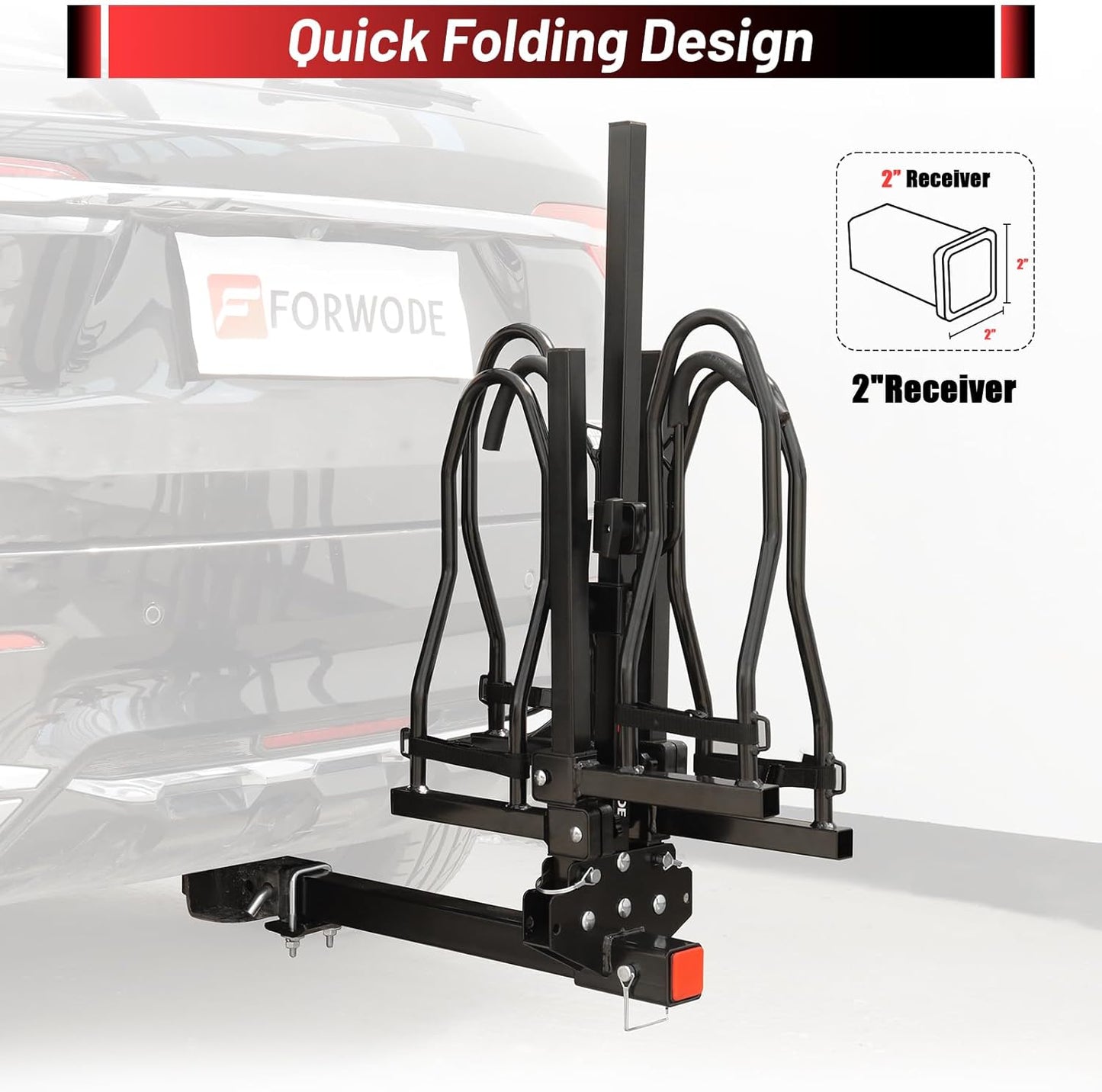 FORWODE 2" Hitch Mount Bike Rack Fits 2 X 80 lbs Bicycle, Platform Bike Rack for Car SUV Truck Standard, Foldable Wobble Free, Locking Hitch,Fat and Standard (A- Early Edition)