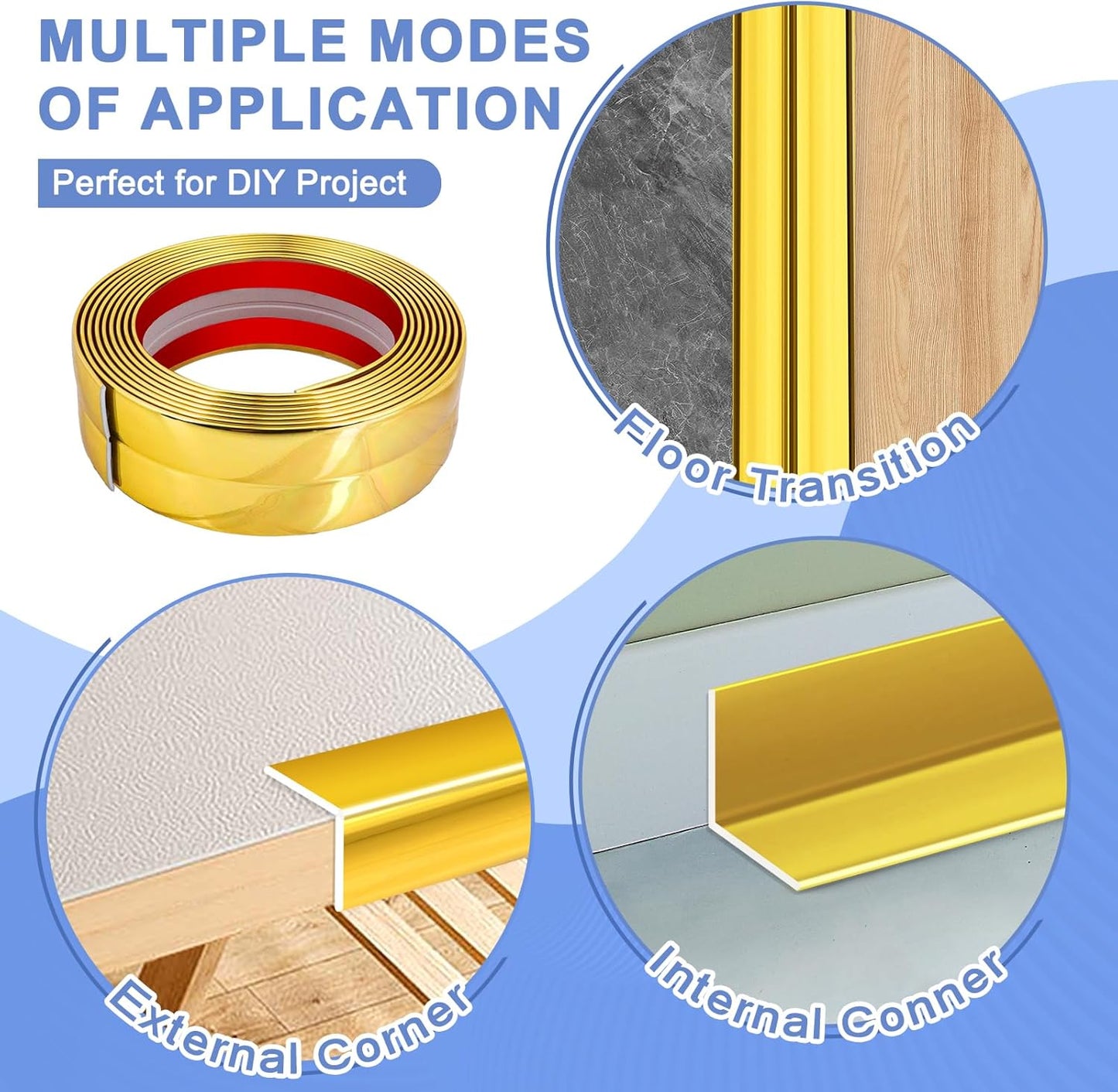 Wall Corner Protector Moulding Trim Peel and Stick Wall Corner Guards Trim Flexible Self Adhesive Edge Protector Moulding, 0.8 in x 20 Ft, Gold