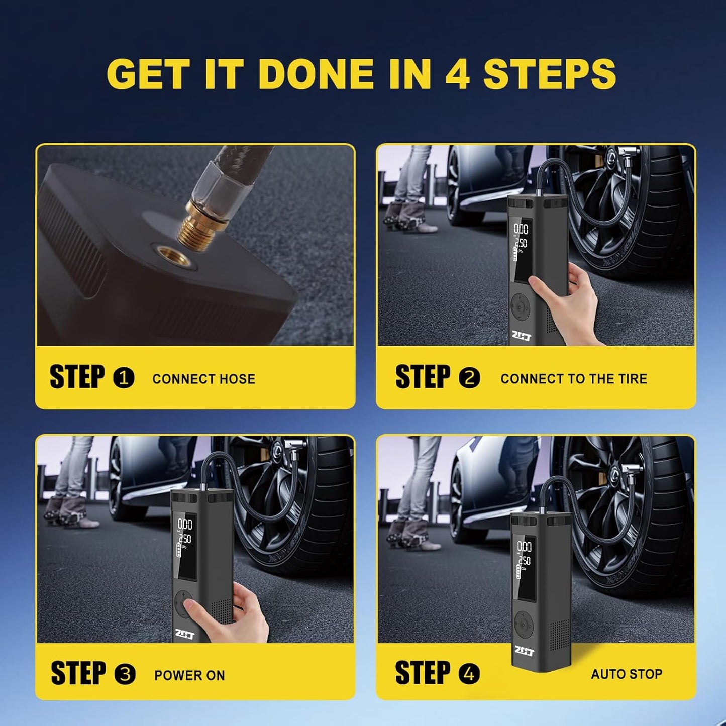 Tire Inflator Portable Air Compressor for Car Tire,150PI Electric Bike Pump, Wireless Cordless Air Pump Used for Ball/Bicycle/Motorcycle/Basketball/Sports Balls Automatic,Rechargeable,Battery Powered