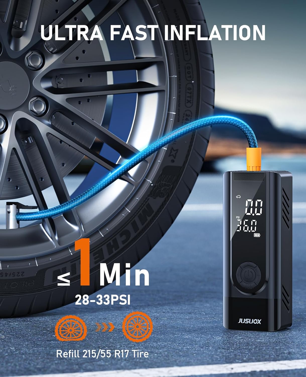 Tire Inflator Portable Air Compressor, 150PSI Cordless Air Pump for Car Tires, Battery & 12V DC Dual Power Electric Bike Tire Pump with Digital Pressure Gauge, LED Light, for Motorcycle, Ball