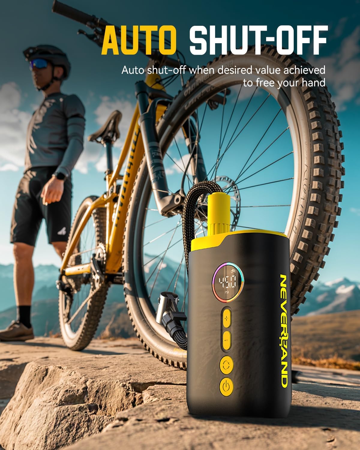 NEVERLAND Tire Inflator Portable Air Compressor - 150 PSI Electric Air Pump for Car Tires with Auto Shut, Cordless Tire Air pPump for Bicycle, Motorcycle, Bike Tire Pump with Gauge