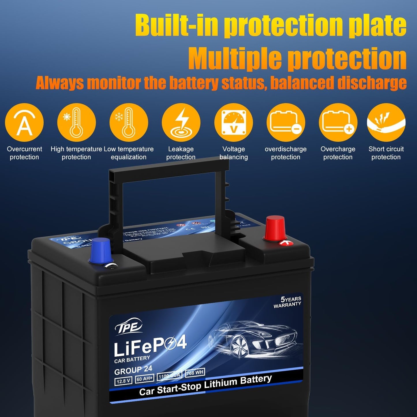TPE GROUP G24 Lithium Car Battery - High Capacity, 12V, Maintenance-Free, Long-Lasting for Reliable Power