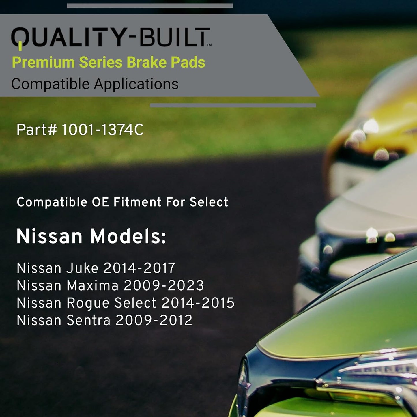 Premium Ceramic Front Brake Pads (1001-1374C) Replacement for Nissan Juke 2017-2014, Maxima 2023-2009, Rogue Select 2015-2014, Sentra 2012-2009