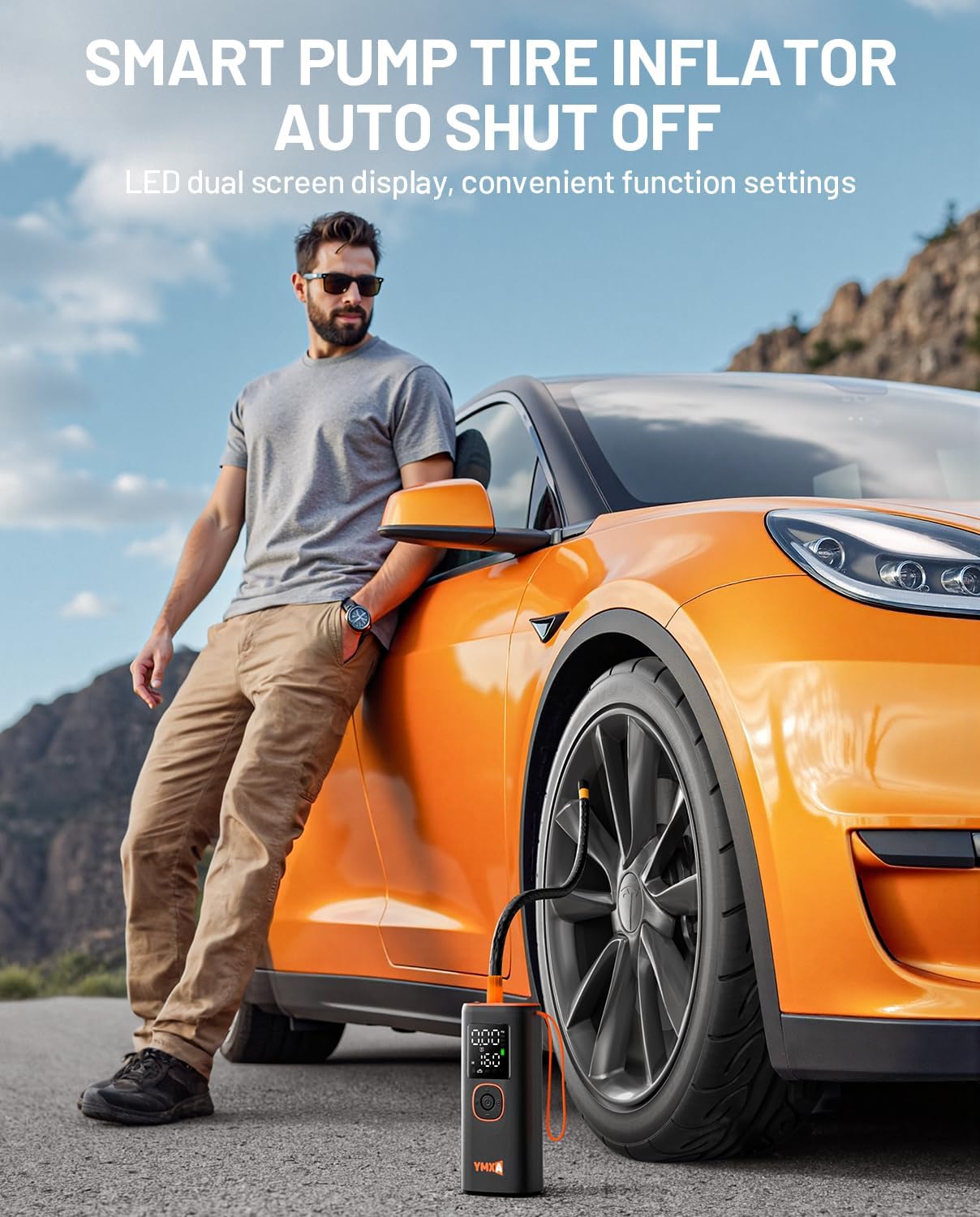 Portable Tire Inflator For Car - 5X Faster 160 PSI, DC 12V Air Pump For Car Tires, Portable Air Compressor With Large Dual Digital Screen, Tire Air Pump For with Light Truck, Motorcycle, Bike