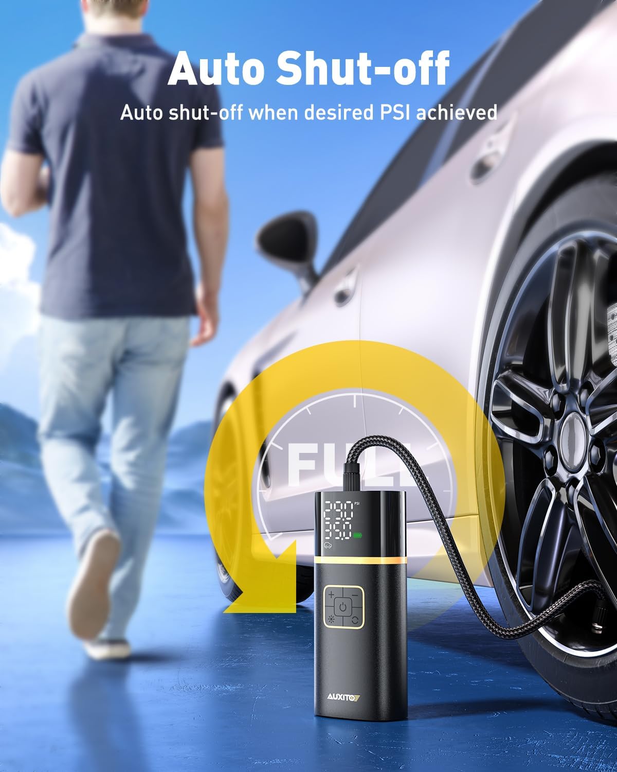 AUXITO Tire Inflator Portable Air Compressor - Air Pump for Car Tires with Digital Pressure Gauge, Cordless Rechargeable Battery, Emergency LED Light for Car Motorcycle Bike Ball, 150PSI, Auto Stop