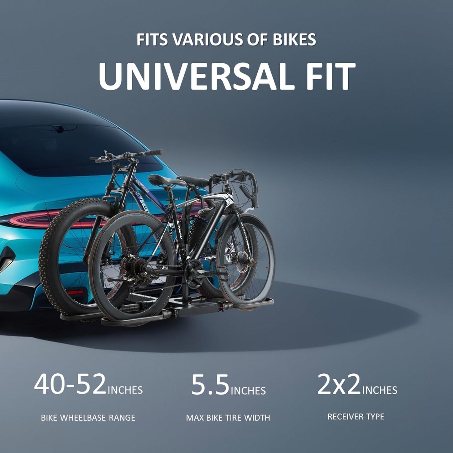 Trailer Hitch Bike Rack for Car 2 Bikes, E Bike Carrier Hitch Mount 2 Bike, Fat-Tire Ebike Rack for Tow Hitch, Fits 2" Receiver for SUV Truck Rv Van (2 Bike - 200 Lbs Cap - Black)