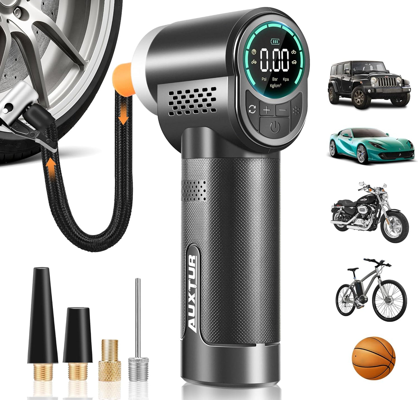 Vehicle Tire Inflator Portable Air Compressor & Inflator(150PSI),TYPE-C 6000mAH Car Tire Pump with Light, Digital Tire Pressure Gauge, Air Pump-Car Motorcycle Accessories