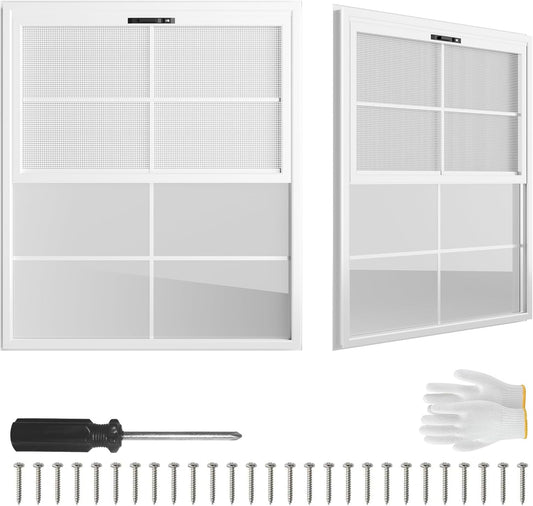 2 Pack 24" x 27"Shed Window, with Tempered Glass and Fiberglass Screen for Shed, Chicken Coop, Playhouse, Household, Garage