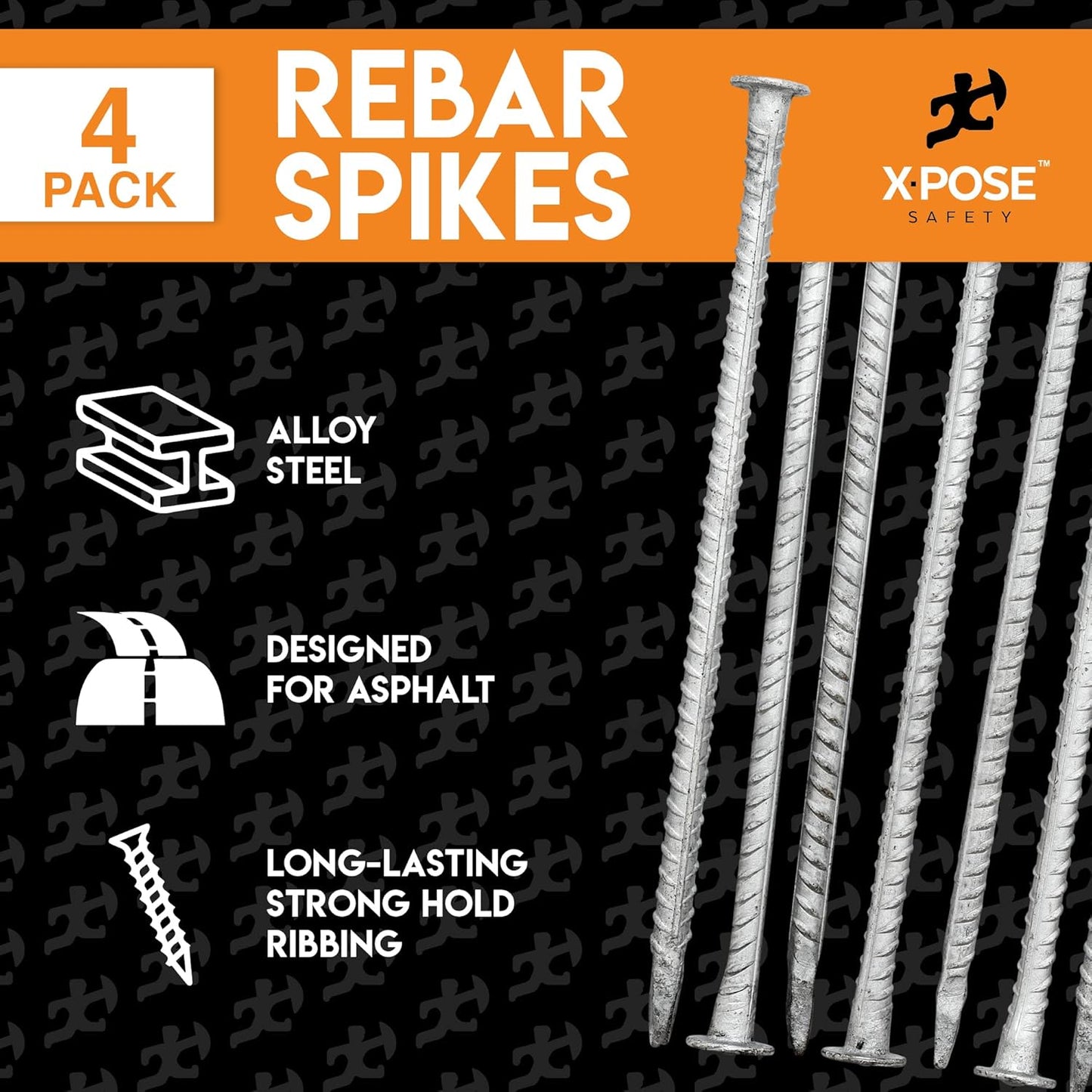 Heavy Duty Rebar Stakes 14" - 1/2" Diameter Threaded Galvanized Steel Spikes – 4 Pack Metal Ground Stakes for Speed Bumps & Wheel Stops – Support Estacas de Metal – Durable Asphalt Surface