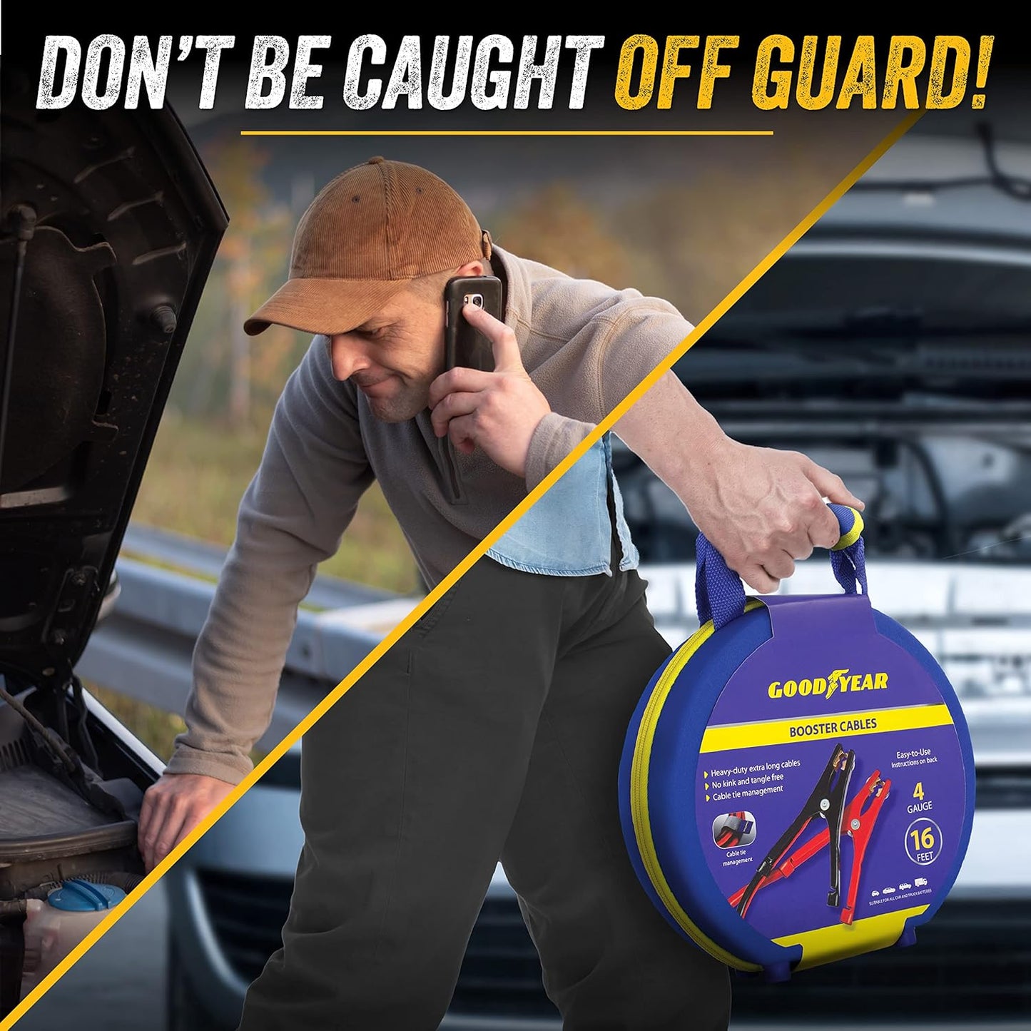 GOODYEAR Heavy Duty Jumper Cables for Car Battery – 2 Gauge 16 ft Booster Cables with Carrying Case for Cars, Trucks, SUVs, Emergency Roadside Kit