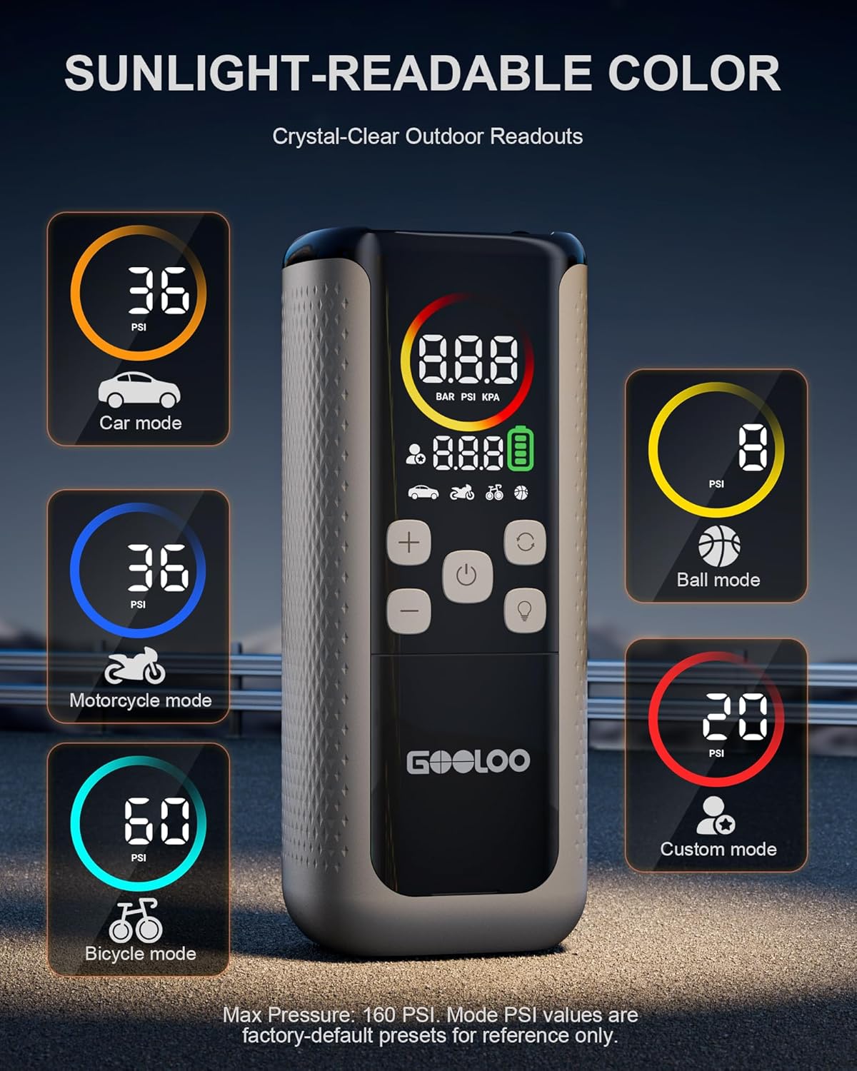 GOOLOO GT160 DUAL Tire Inflator Portable Air Compressor, 4X Faster Dual Cylinder & Upgraded Color LED Screen Portable Air Pump for Car Tires, Auto Shut-off Electric Bike Tire Pump with Pressure Gauge