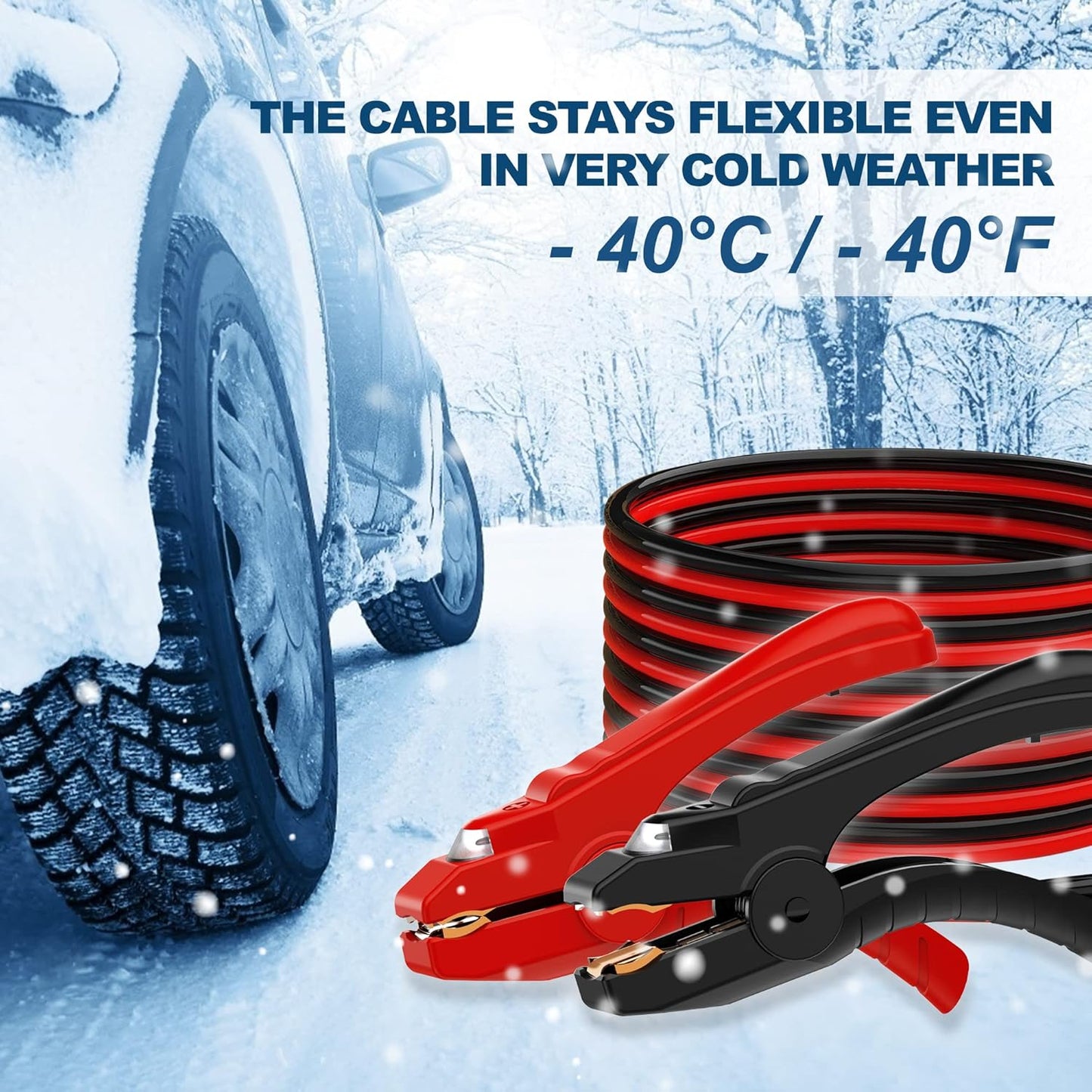 Jumper Cables with LED Light - 6 Gauge 16 Feet Battery Heavy Duty Booster Cables (6AWG x 16Ft) with Carrying Bag, Safety Gloves and Iron Brush