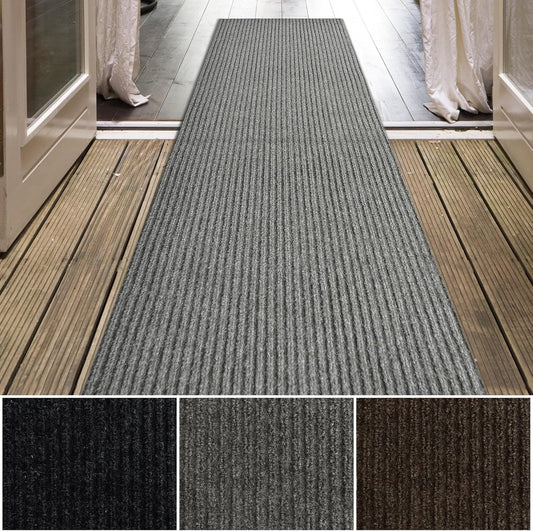 iCustomRug Spartan Weather Warrior Indoor/Outdoor Utility Ribbed Carpet Runner with Non-Slip Thermoplastic Rubber Backing, 3ft X 16ft in Grey